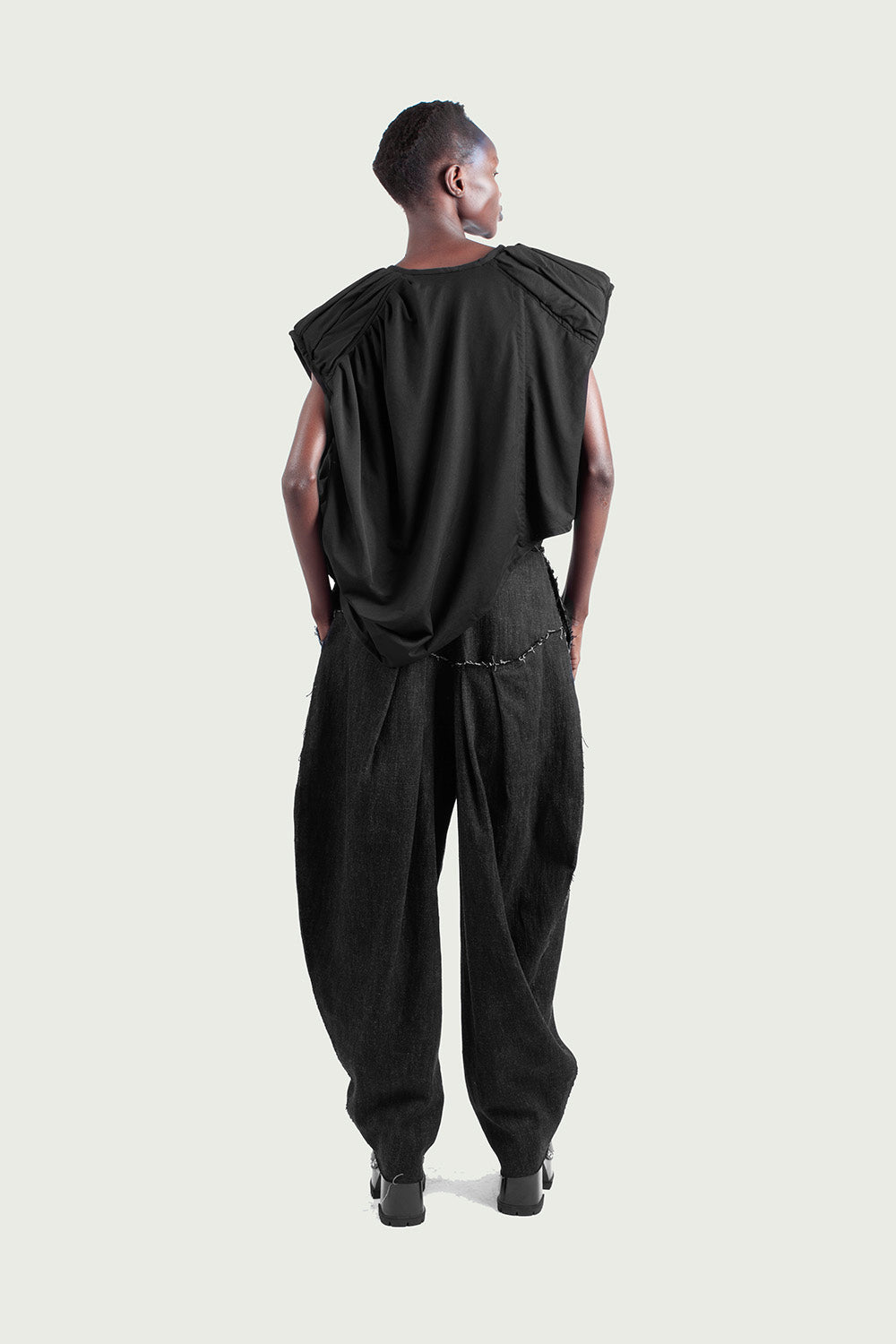 Bubble Pleated Denim Pants