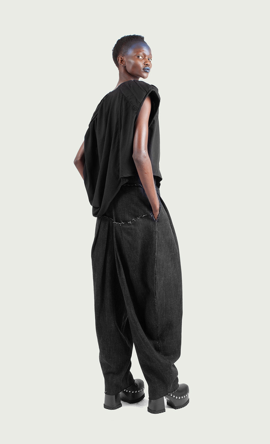 Bubble Pleated Denim Pants