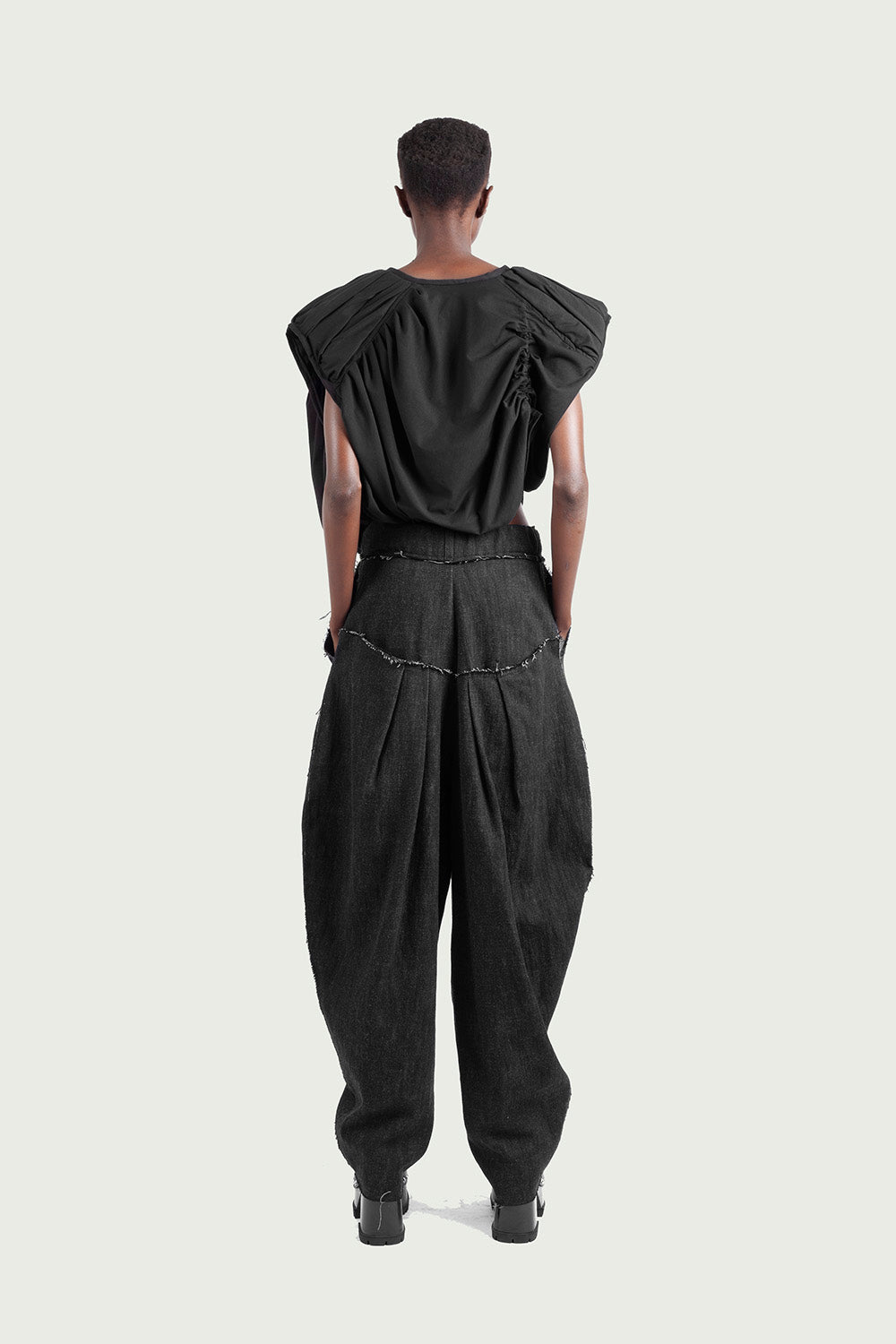 Bubble Pleated Denim Pants