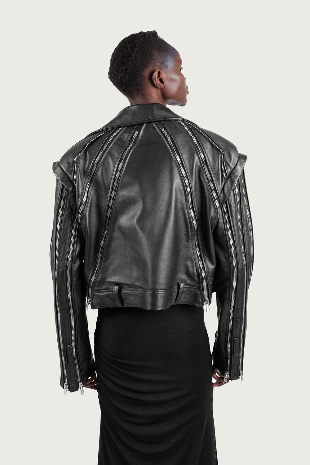 Multi-Zip Cropped Leather Jacket