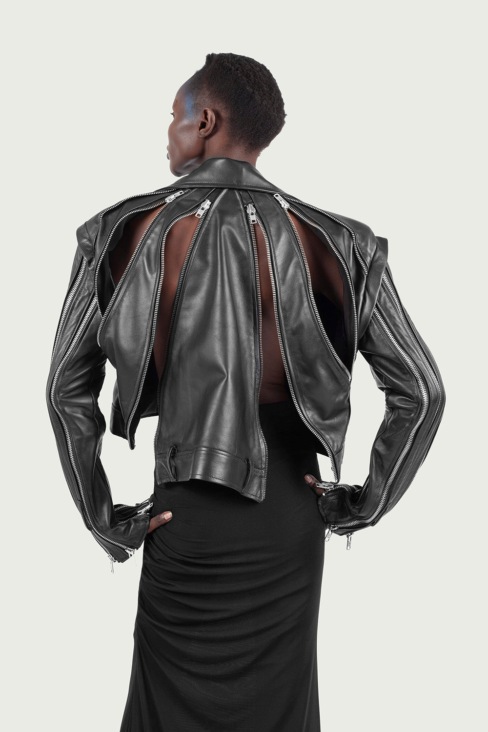 Multi-Zip Cropped Leather Jacket