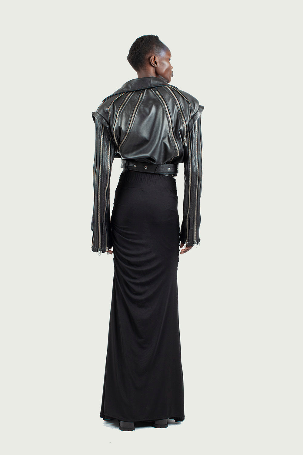 Multi-Zip Cropped Leather Jacket