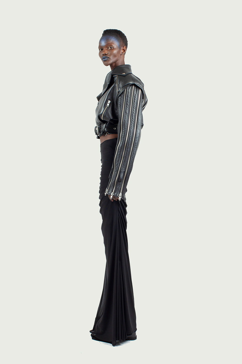 Multi-Zip Cropped Leather Jacket