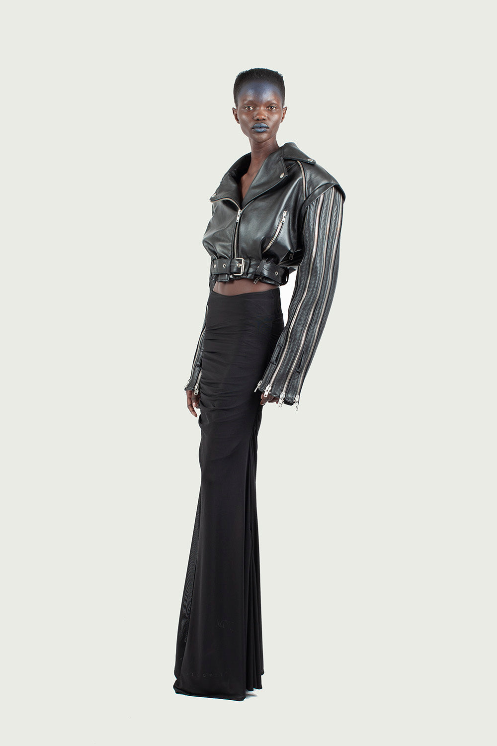 Multi-Zip Cropped Leather Jacket
