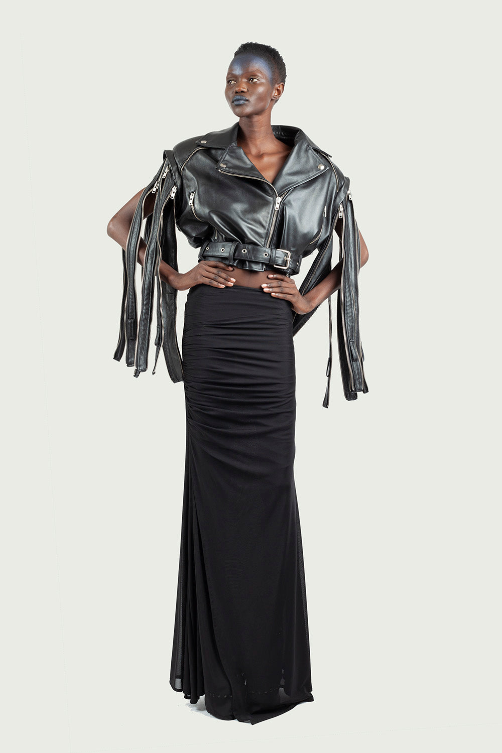 Multi-Zip Cropped Leather Jacket