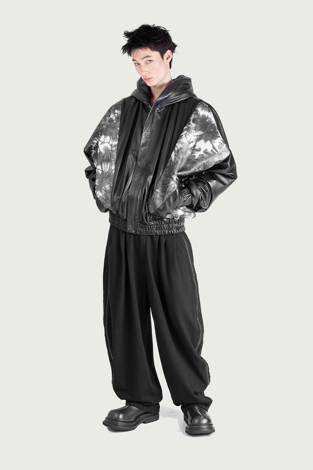 Leather Hooded Bomber