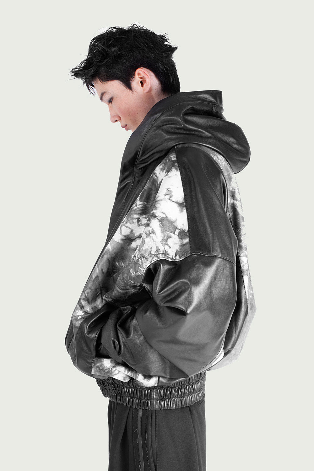 Leather Hooded Bomber