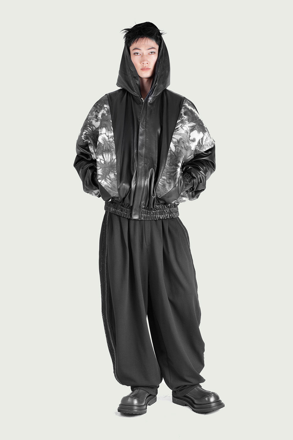 Leather Hooded Bomber